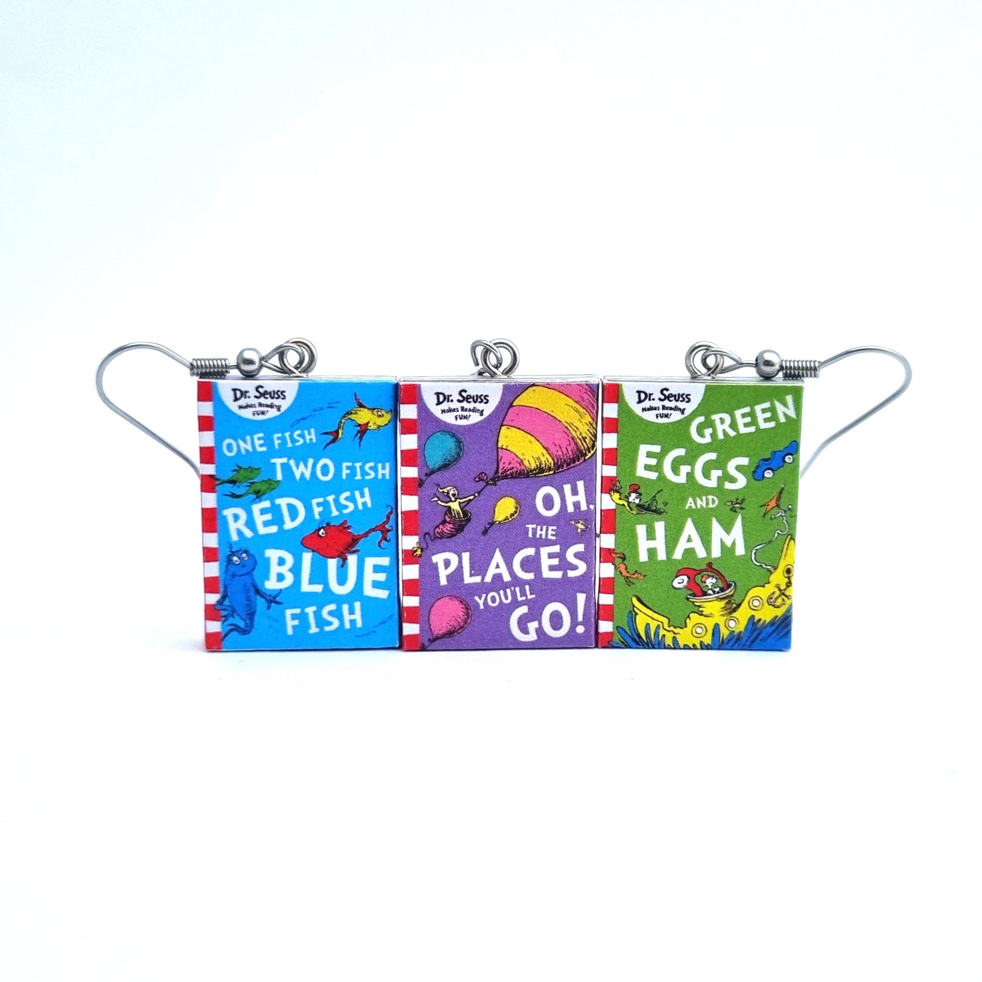 One Fish Two Fish Red Fish Blue Fish book earrings
