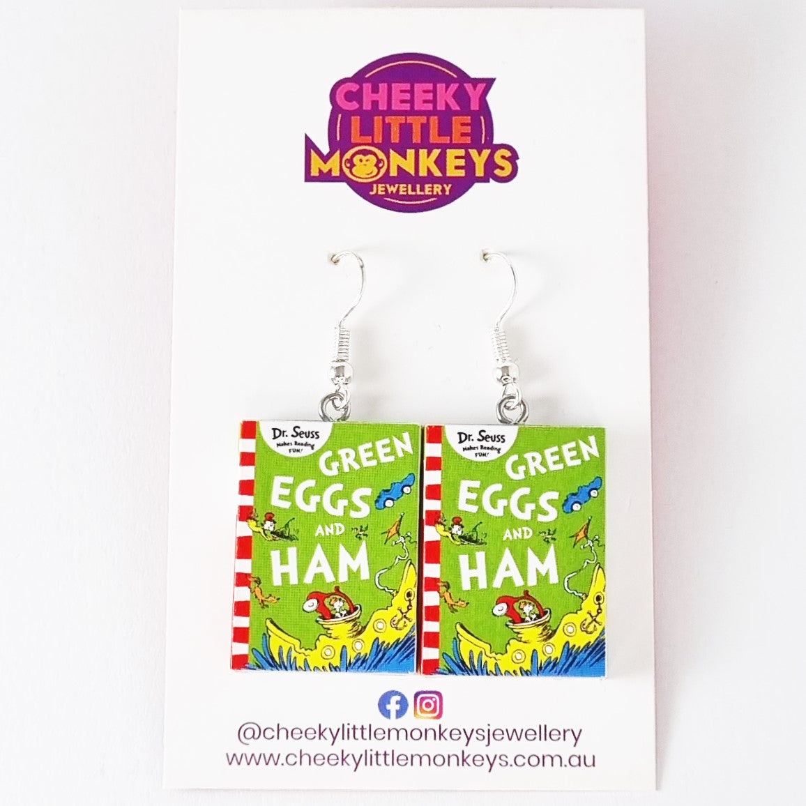 Green Eggs and Ham book earrings