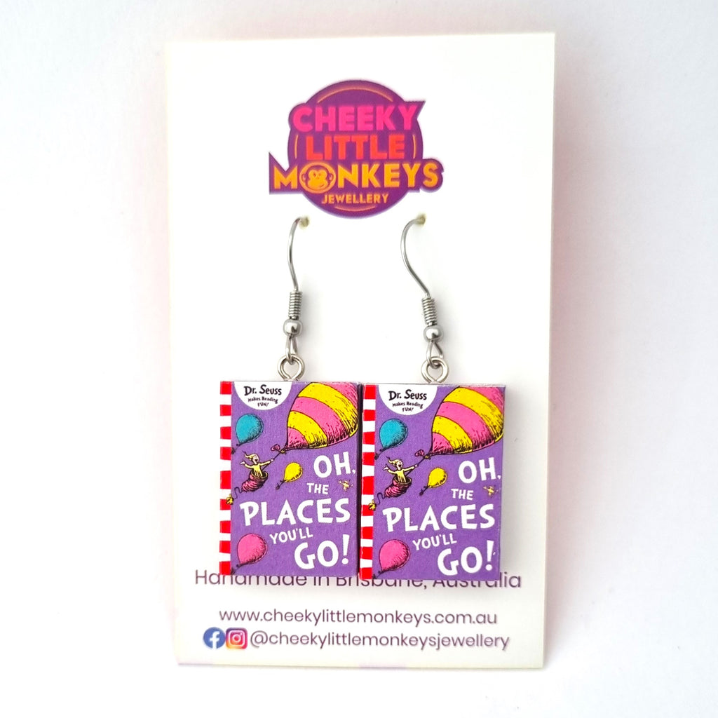 Oh The Places You'll Go book earrings
