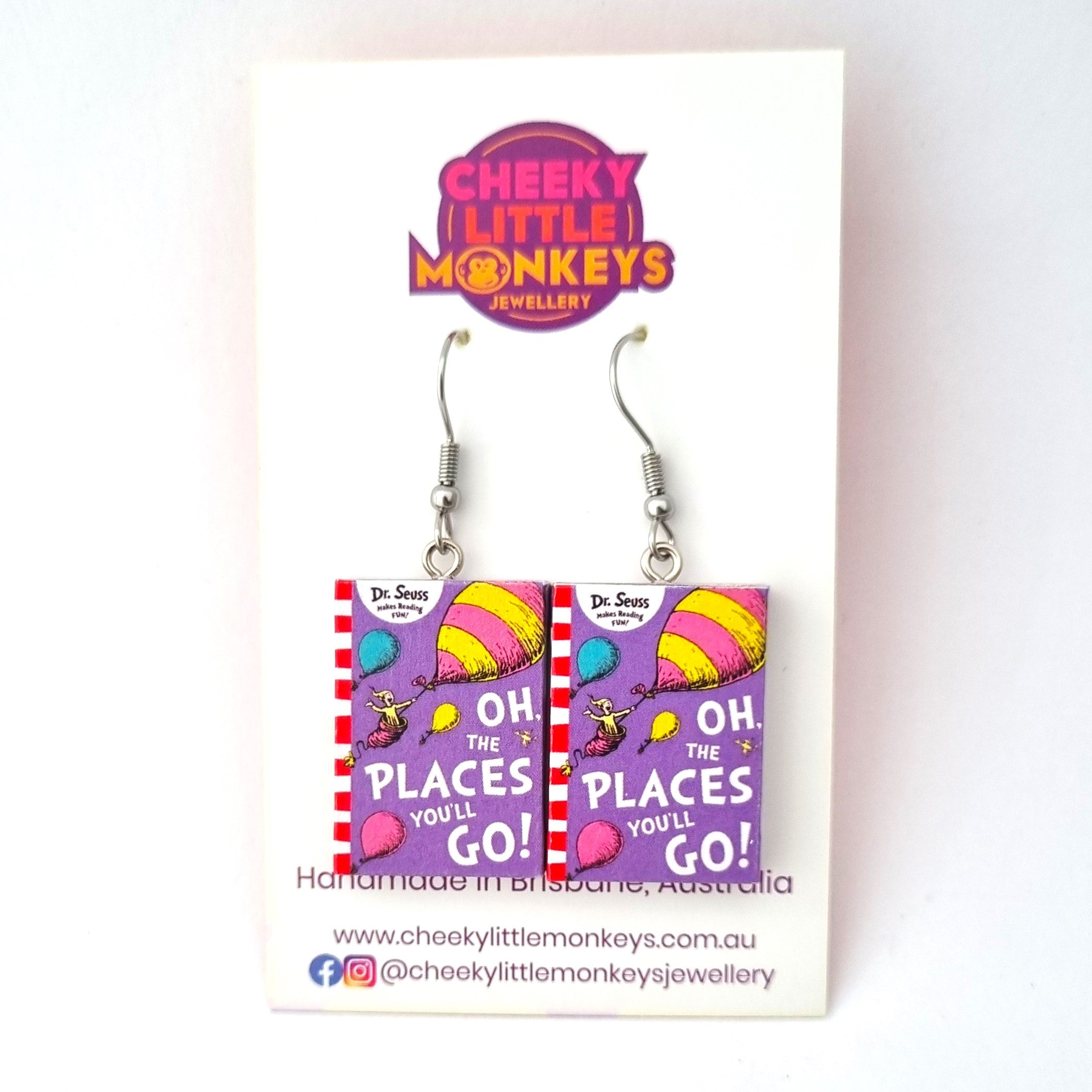 Oh The Places You'll Go book earrings