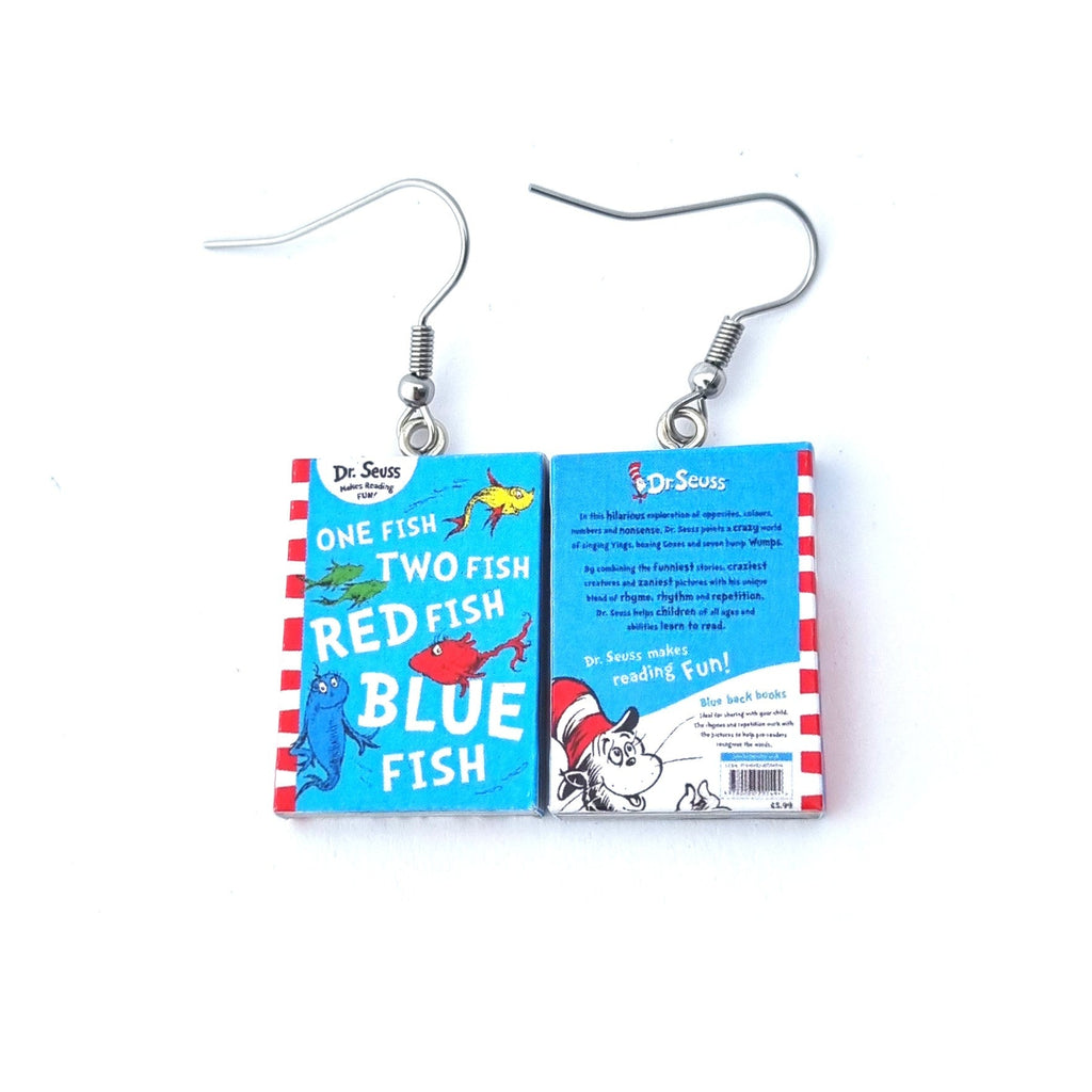 One Fish Two Fish Red Fish Blue Fish book earrings