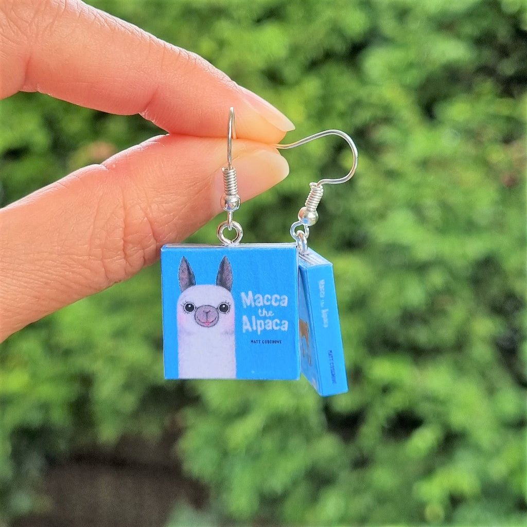 Macca the Alpaca book earrings