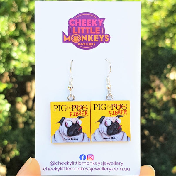 Pig the Fibber book earrings