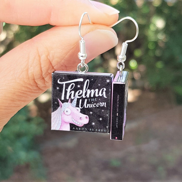 Thelma the Unicorn book earrings