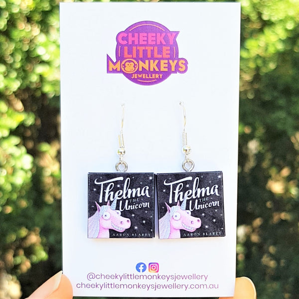 Thelma the Unicorn book earrings