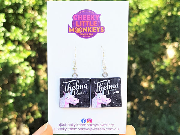 Thelma the Unicorn book earrings