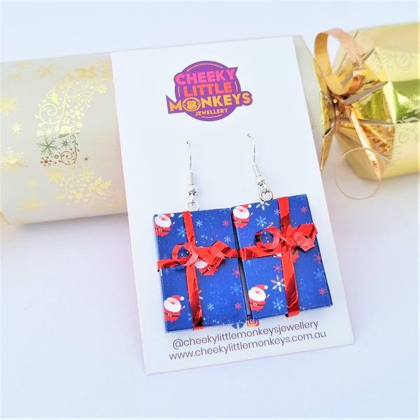 Christmas present earrings - Blue