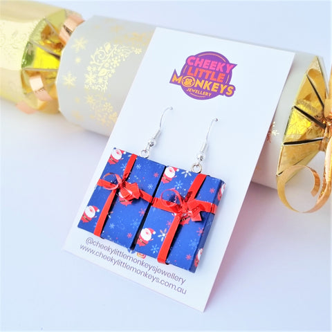 Christmas present earrings - Blue