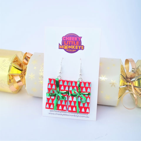 Christmas present earrings - Red